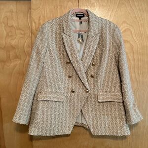 Express Beige & Gold Tweed Double-Breasted Blazer